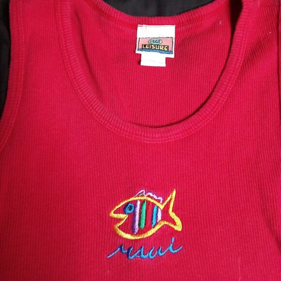 Vintage Sgt. Leisure Maui Fish Embroidered Ribbed Tank Top Shirt - Picture 1 of 6